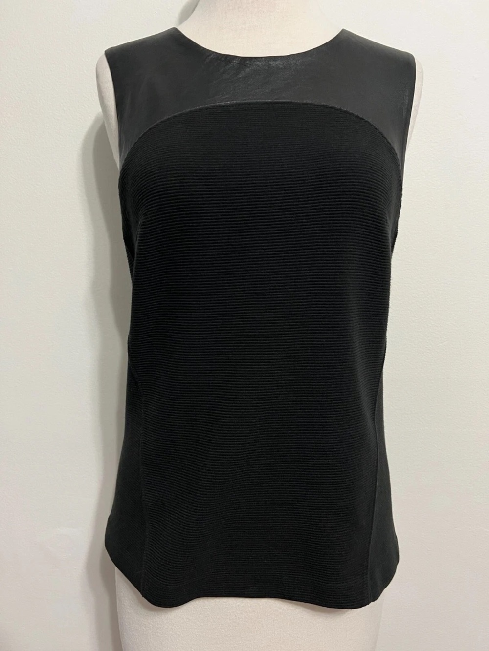 Club Monaco Textured Shell Top With Leather Yoke